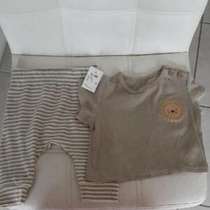 Cloud Island Lion Baby Outfit in Gray and Tan